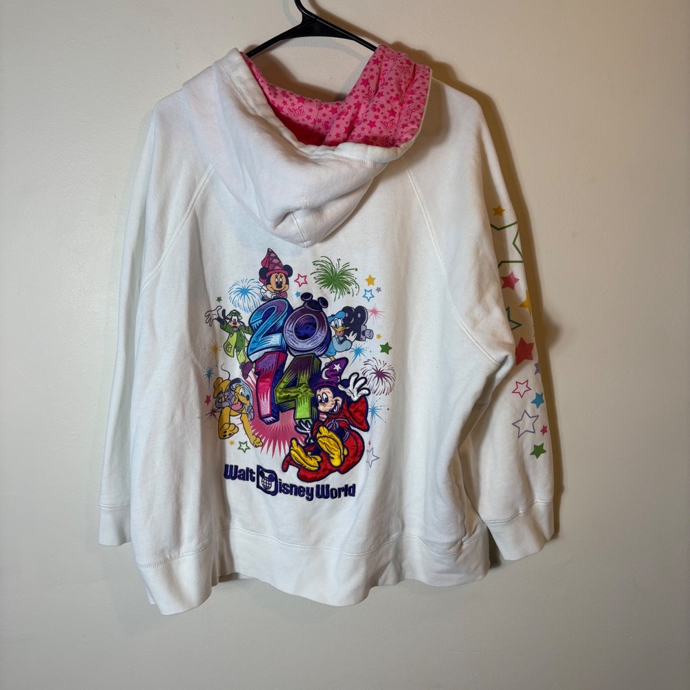 Disney Parks 2014 Zip Up Hoodie White Pink Mickey Mouse Size 2X - Picture 8 of 11